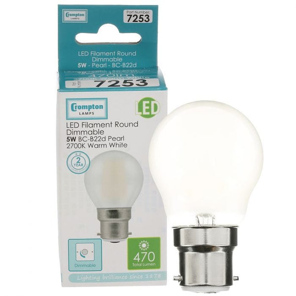 Spare and Square Light Bulb Crompton LED 5W Round Bulb - BC - Warm White JD7253 - Buy Direct from Spare and Square