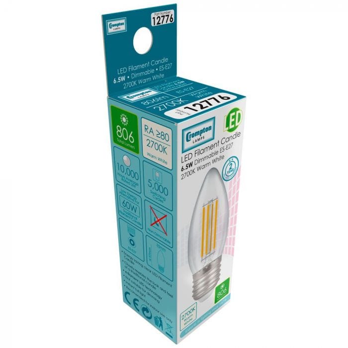 Spare and Square Light Bulb Crompton LED Candle Bulb - 6.5W - ES - Warm White JD12776 - Buy Direct from Spare and Square