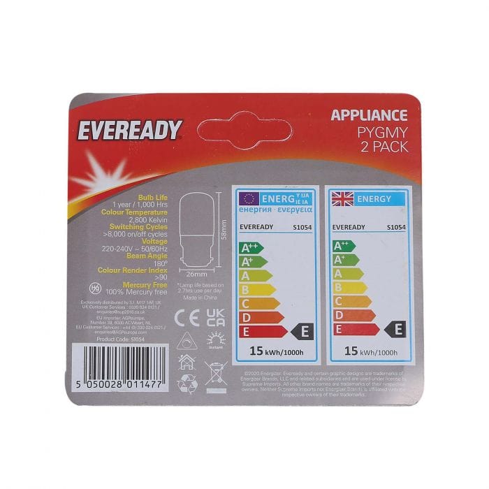 Spare and Square Light Bulb Eveready 15W BC Pygmy Bulb (Pack Of 2) JD1670 - Buy Direct from Spare and Square