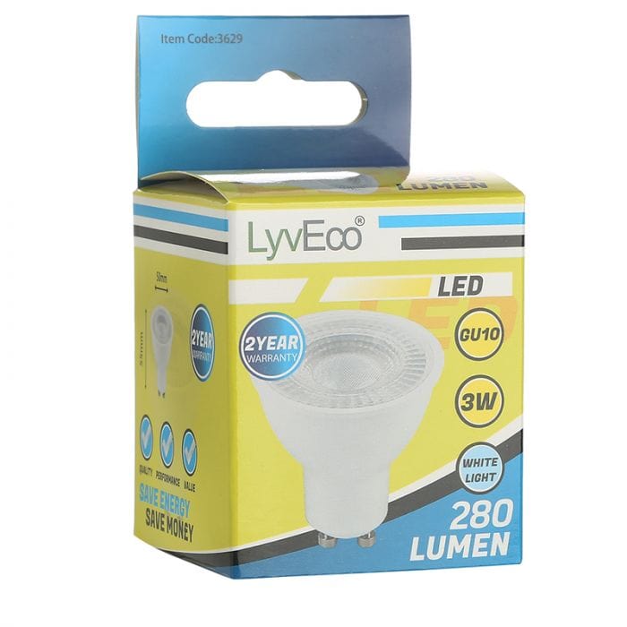 Spare and Square Light Bulb Lyveco 3W Led Smd/Cob GU10 240V Cool White JD8060CW - Buy Direct from Spare and Square