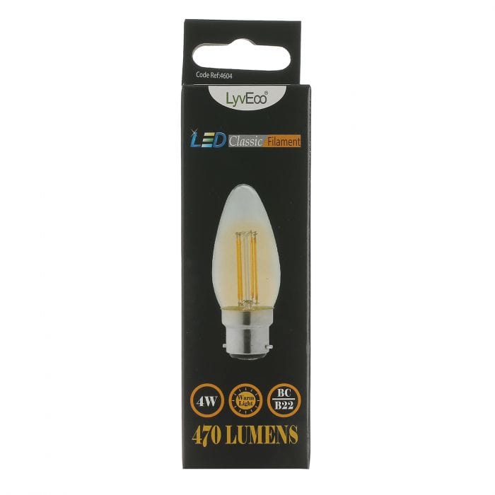 Spare and Square Light Bulb Lyveco 4W BC LED FILAMENT CANDLE WARM WHITE JD8092B - Buy Direct from Spare and Square