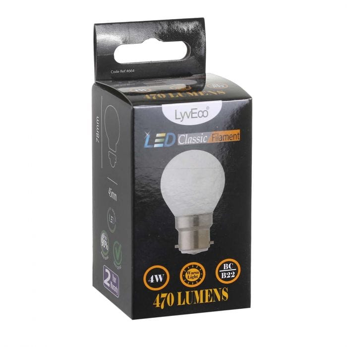 Spare and Square Light Bulb Lyveco 4W BC OPAL LED FILAMENT ROUND WARM WHITE JD8122B - Buy Direct from Spare and Square