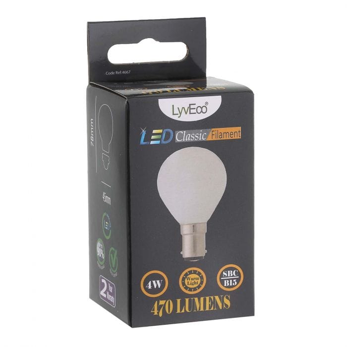 Spare and Square Light Bulb Lyveco 4W SBC OPAL LED FILAMENT ROUND WARM WHITE JD8122C - Buy Direct from Spare and Square