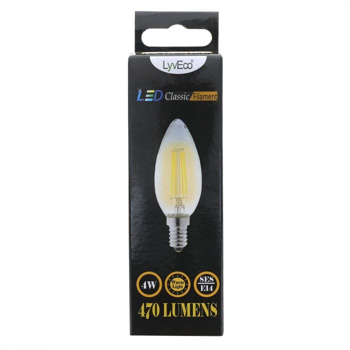 Spare and Square Light Bulb Lyveco 4W SES LED FILAMENT CANDLE WARM WHITE JD8092S - Buy Direct from Spare and Square