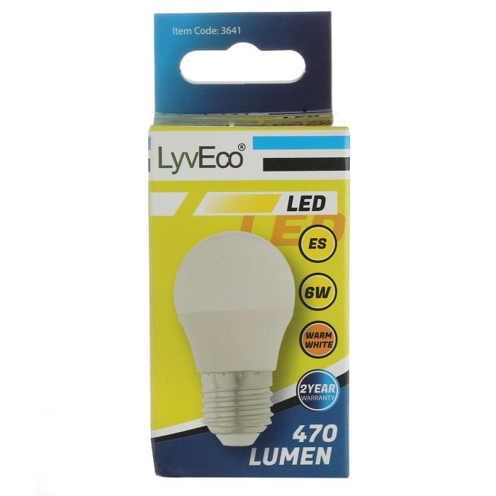 Spare and Square Light Bulb Lyveco 6W LED Round Bulb - ES - G45 - Warm White JD3656 - Buy Direct from Spare and Square