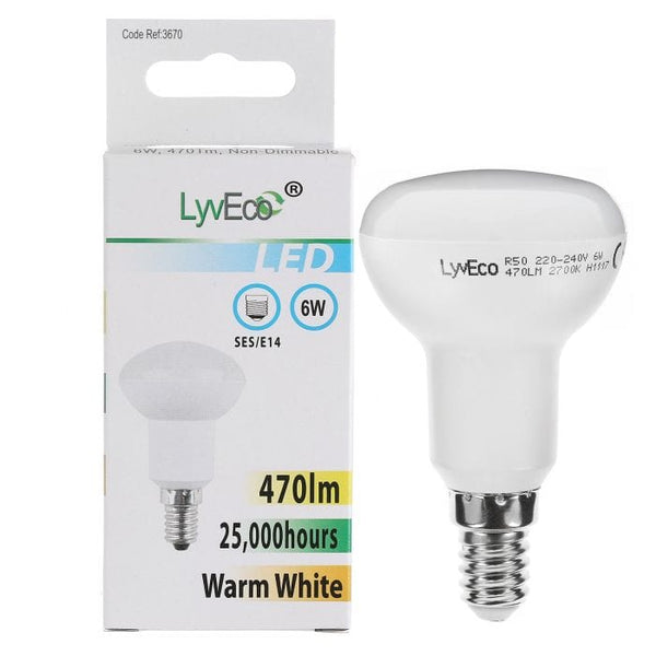 Spare and Square Light Bulb Lyveco 6W SES LED R50 REFLECTOR WARM WHITE JD8074 - Buy Direct from Spare and Square