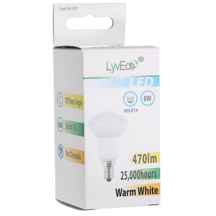 Spare and Square Light Bulb Lyveco 6W SES LED R50 REFLECTOR WARM WHITE JD8074 - Buy Direct from Spare and Square