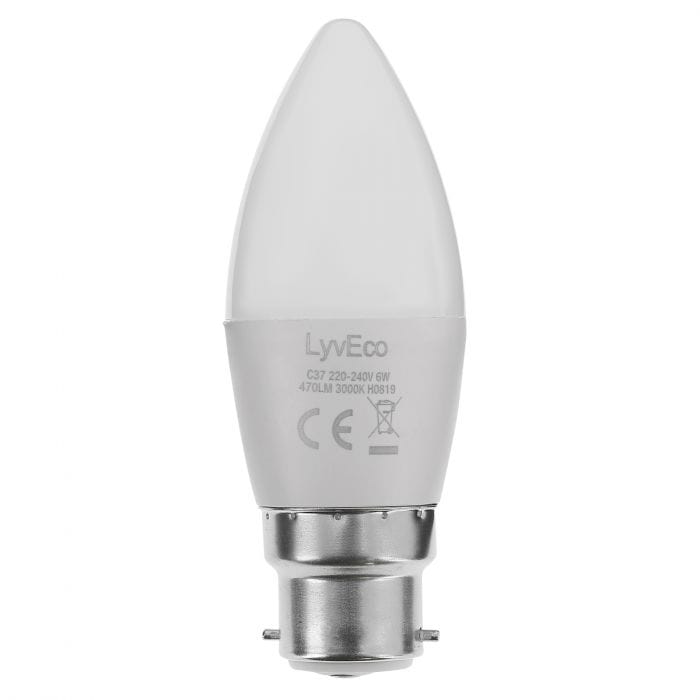 Spare and Square Light Bulb Lyveco LED 6W Candle Bulb - BC - C37 - Warm White JD8065B - Buy Direct from Spare and Square