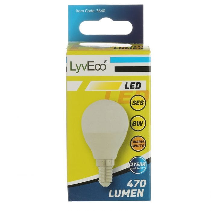 Spare and Square Light Bulb Lyveco LED 6W Round Bulb - SES - G45 - Warm White JDK614E - Buy Direct from Spare and Square