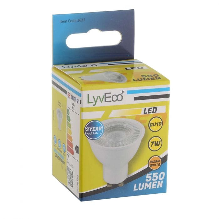 Spare and Square Light Bulb Lyveco LED 7W GU10 Bulb - Warm White JD8062WW - Buy Direct from Spare and Square