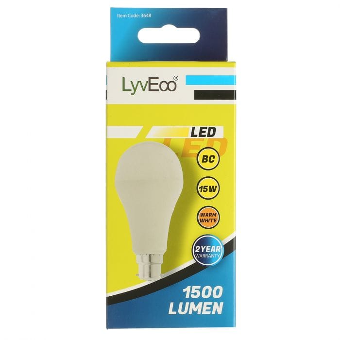 Spare and Square Light Bulb Lyveco LED GLS Bulb - 15W - BC - Warm White JD8080B - Buy Direct from Spare and Square