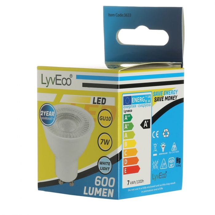 Spare and Square Light Bulb Lyveco LED GU10 Light Bulb - 7W - Cool White JD8062CW - Buy Direct from Spare and Square