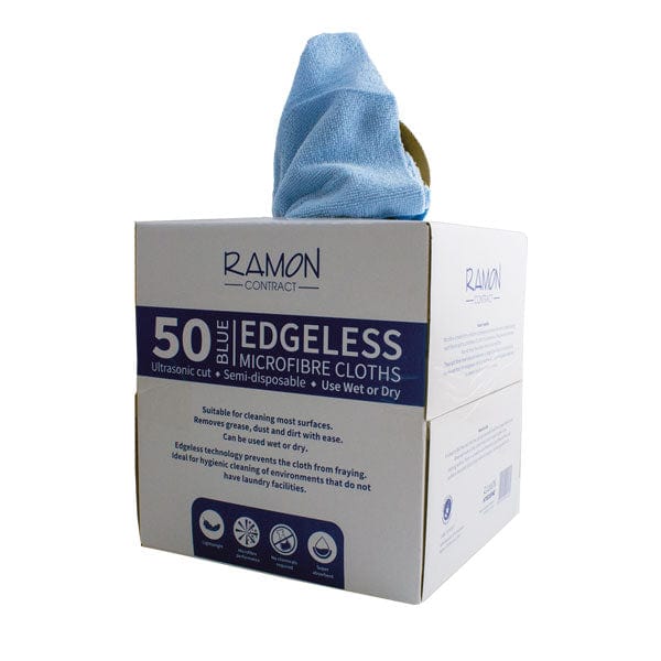 Spare and Square Microfibre Cloth Blue Ramon ‘Contract’ Edgeless Boxed Microfibre Cloths - Box of 50 - Colour Coded 767B.50CT - Buy Direct from Spare and Square