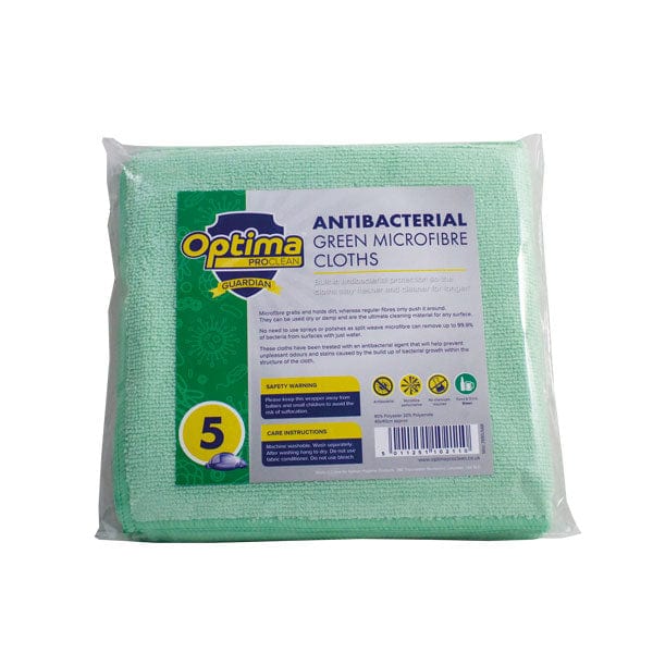 Spare and Square Microfibre Cloth Green Optima Guardian Antibacterial Microfibre Cloths - Pack Of 5 785G.5AB - Buy Direct from Spare and Square