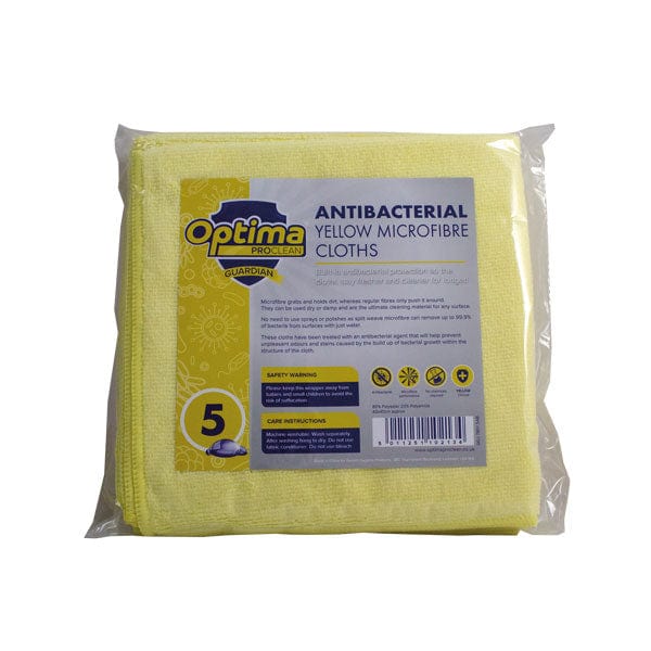 Spare and Square Microfibre Cloth Yellow Optima Guardian Antibacterial Microfibre Cloths - Pack Of 5 785Y.5AB - Buy Direct from Spare and Square