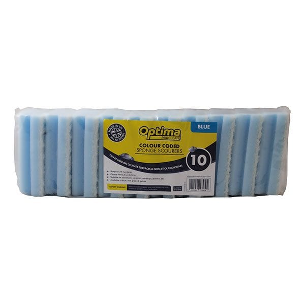 Spare and Square Scouring Pads Blue Optima Proclean Sponge Scourers - Pack of 10 - Colour Coded 854B.10 - Buy Direct from Spare and Square