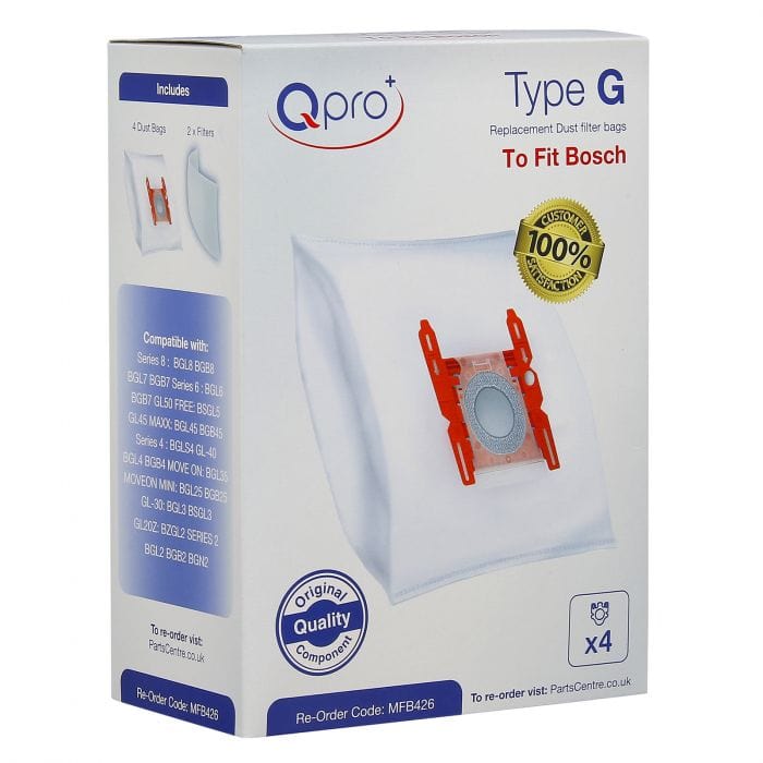 Spare and Square Vacuum Cleaner Spares Bosch Type G ALL Vacuum Cleaner Microfibre Dust Bags & Filters - 17003048 (Pack Of 4 + 2 Filters) PPJ031A - Buy Direct from Spare and Square