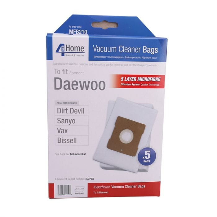 Spare and Square Vacuum Cleaner Spares Daewoo Vacuum Cleaner Microfibre Bag (Pack Of 5) MFB210 - Buy Direct from Spare and Square