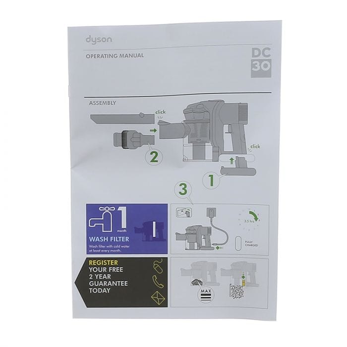 Spare and Square Vacuum Cleaner Spares Dyson DC30 Vacuum Cleaner Instruction Book 917095-01 - Buy Direct from Spare and Square