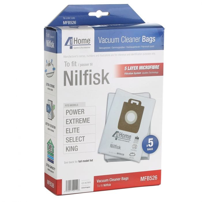 Spare and Square Vacuum Cleaner Spares Nilfisk Vacuum Cleaner Microfibre Bag - (Pack Of 5 + 1 Filter) - 107412688 MFB526 - Buy Direct from Spare and Square