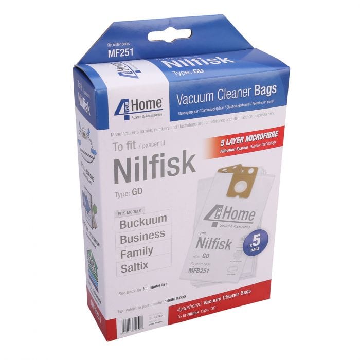 Spare and Square Vacuum Cleaner Spares Nilfisk Vacuum Cleaner Microfibre Bag (Pack Of 5) MFB251 - Buy Direct from Spare and Square