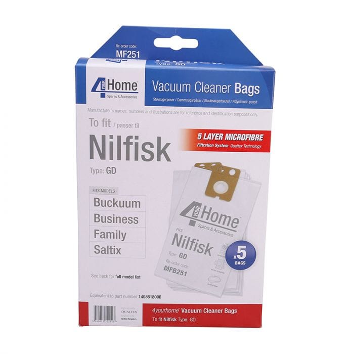 Spare and Square Vacuum Cleaner Spares Nilfisk Vacuum Cleaner Microfibre Bag (Pack Of 5) MFB251 - Buy Direct from Spare and Square