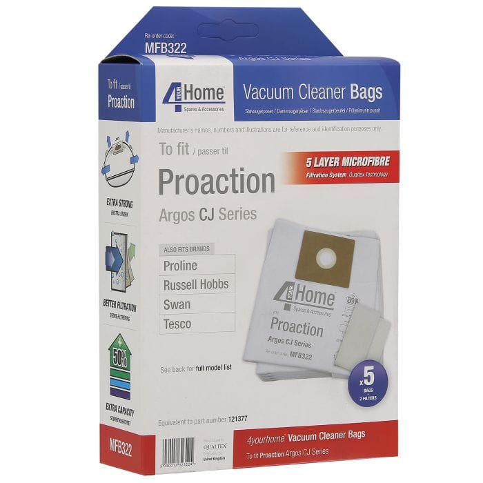 Spare and Square Vacuum Cleaner Spares Pro Action Vacuum Cleaner Microfibre Bag (Pack Of 5 Microfibre Bags + 2 Filters) MFB322 - Buy Direct from Spare and Square