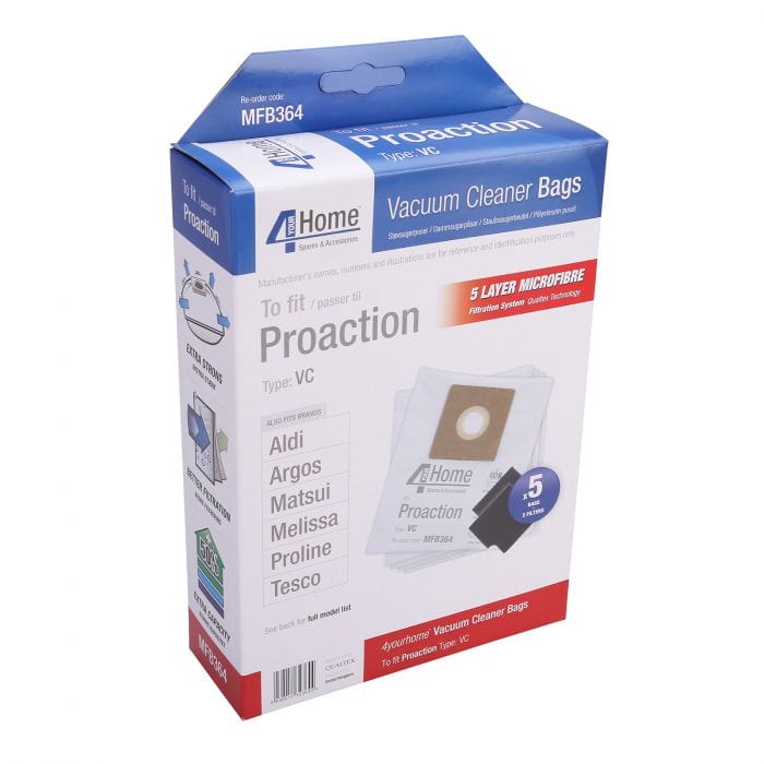 Spare and Square Vacuum Cleaner Spares Pro Action Vacuum Cleaner Microfibre Bag (Pack Of 5 Microfibre Bags + 2 Filters) MFB364 - Buy Direct from Spare and Square