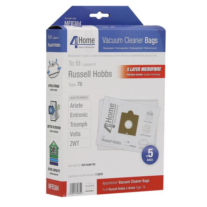 Spare and Square Vacuum Cleaner Spares Russell Hobbs Vacuum Cleaner Microfibre Bag - 112876 (Pack Of 5) MFB384 - Buy Direct from Spare and Square