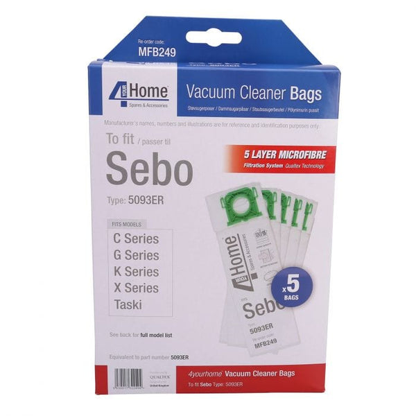 Spare and Square Vacuum Cleaner Spares Sebo X & C Vacuum Cleaner Microfibre Bag - 5093ER (Pack Of 5) MFB249 - Buy Direct from Spare and Square