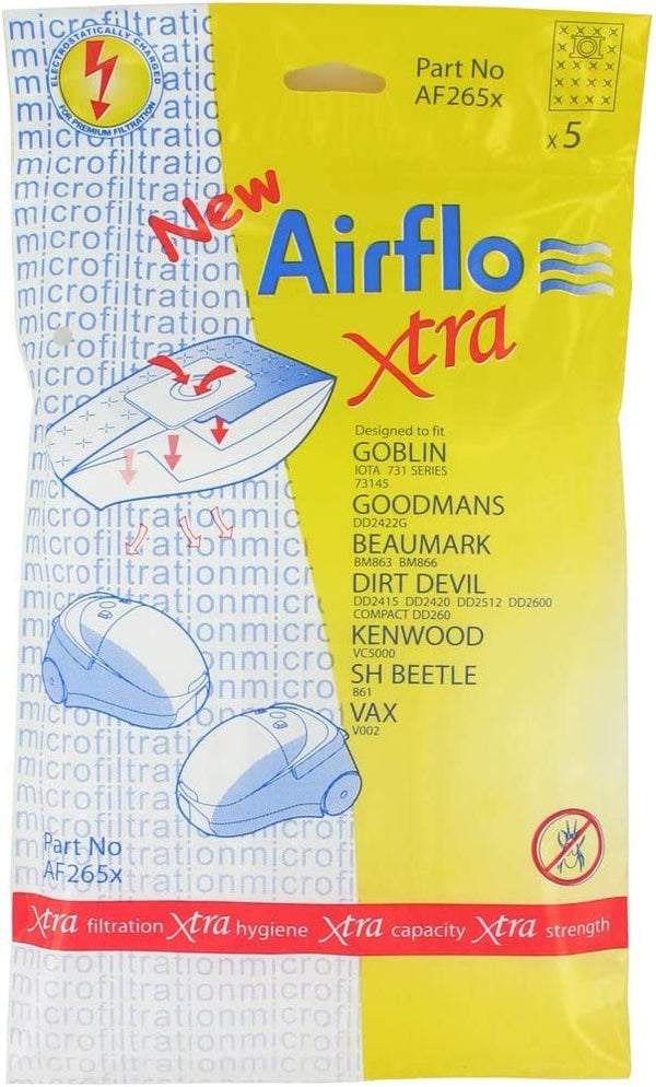 Spare and Square Vacuum Spares Compatible Airflo AF265X for Goblin Iota Series SMS Bags (Pack of 5) 46-AF-265 - Buy Direct from Spare and Square