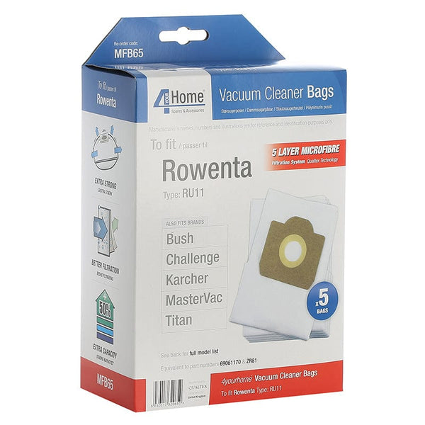 Spare and Square Vacuum Spares Rowenta 20 Litre Wet & Dry Microfibre Vacuum Bags - Pack of 5 5030017320650 MFB65 - Buy Direct from Spare and Square